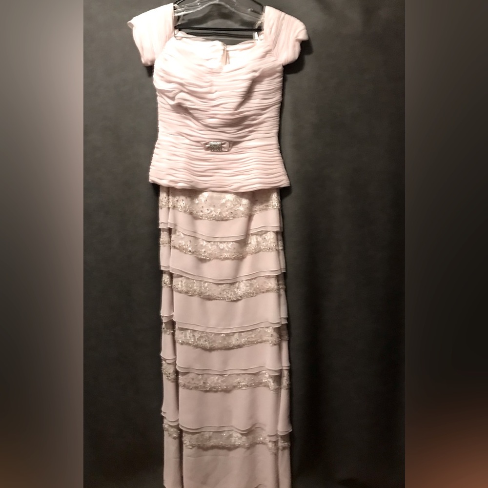 Daymor Couture Blush MOB / MOG Gown Ruched Bodice w/ Beaded Tiered Skirt…